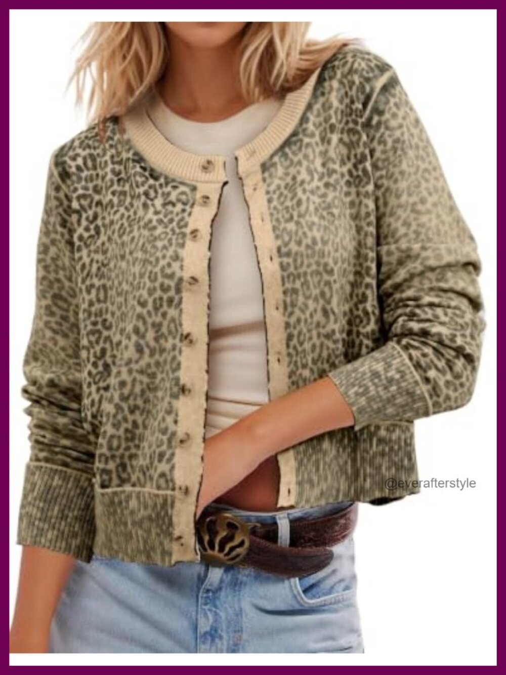 Leopard Print Cropped Cardigan Women Button Down Knit Sweater